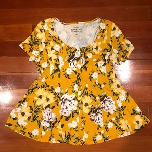 Torrid Yellow Floral Super Soft Stretchy Knit Peplum Top Sz 00 (L)